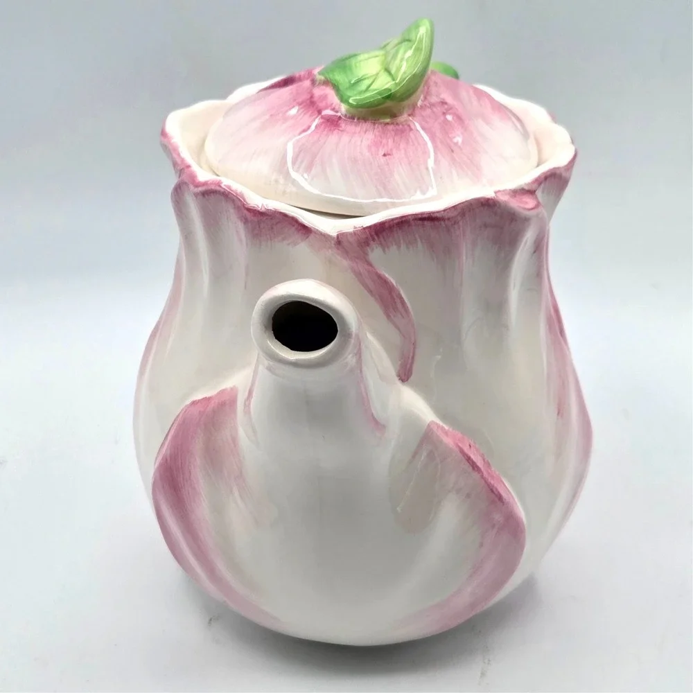 VINTAGE 1992 Pink Tulip Teapot The Bombay Company Spring‎ Blossoms COTTAGE Y2K